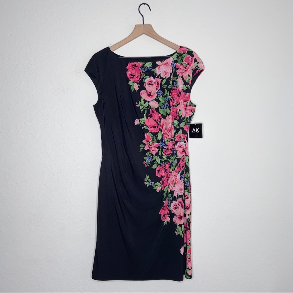 Anne Klein Black Floral Cap Sleeve Dress